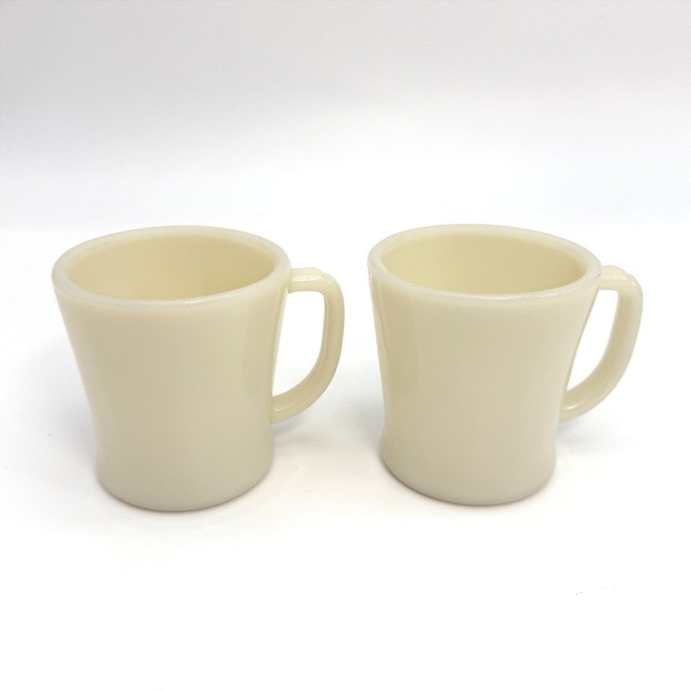 Vintage Late 1940s Fire-King Ivory D Handle Coffee Mugs Set of 2